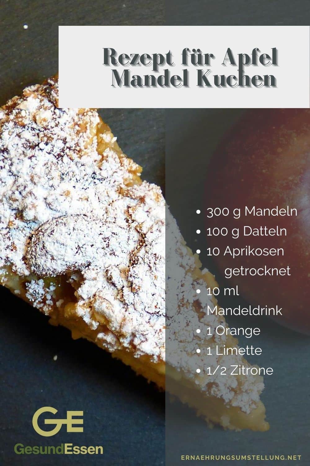 Rezept für Apfel Mandel Kuchen - vegan und glutenfrei