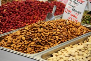 almonds, nuts, market, farmer's market, food, healthy, nutritious, pile, pile of nuts, almonds, almonds, nuts, nuts, nuts, nuts, nuts